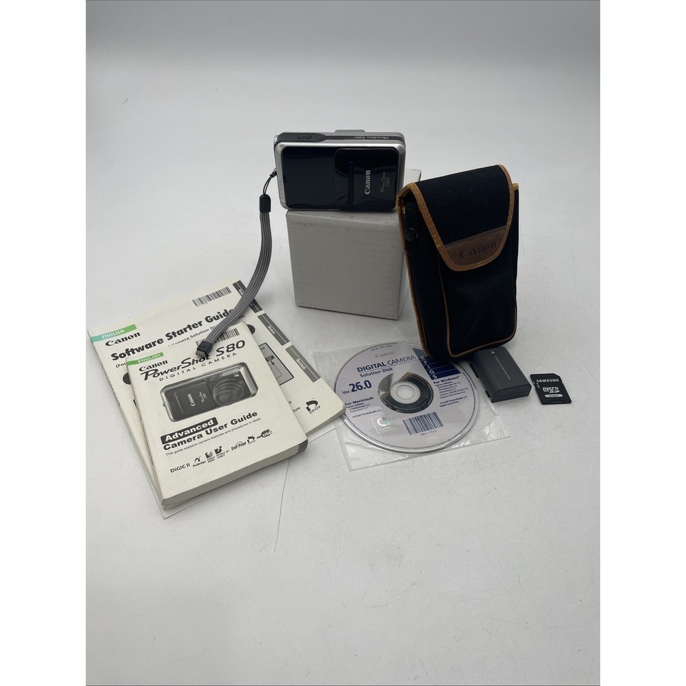 Canon PowerShot S80 8MP Digital Camera 3.5 Zoom+Battery+SD Card+Manuals